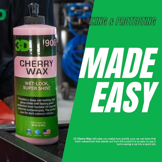 3D Cherry Wax – Liquid Carnauba Show Car Wax with Synthetic Polymers | Deep Gloss Finish | Easy Wipe-Off | Slick Shine | Fast Application | Made in USA |16 oz