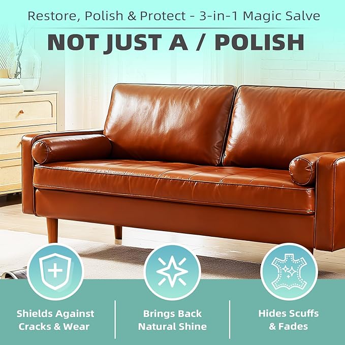 STARTSO WORLD Furniture Salve for Leather, Wood & Vinyl - Natural Polish, Conditioner & Restorer for Couches, Tables & Furniture - All-in-One Repair Salve with Applicator Brush - 6OZ