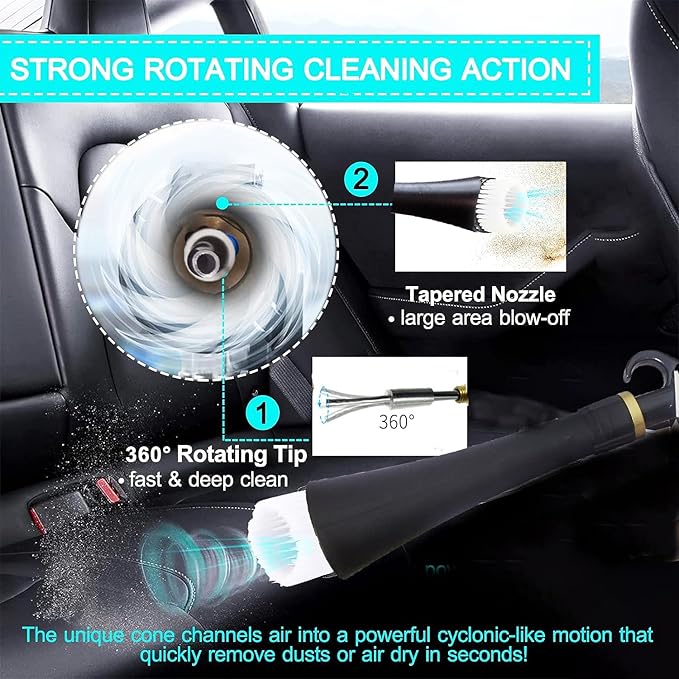 High Pressure Car Interior Cleaning Gun Automobile Detailing Washing Gun with Brush-Works with Air Compressor(Aluminium Rotate Tube),Z-014 with Air Regulator Control