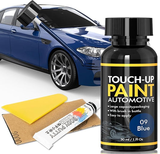 Car Scratch Remover, 30ml Blue Car Paint Touch Up for Deep Scratches, Quick Drying, Easy to Use, Includes Body Putty & Sandpaper for Professional DIY Finish
