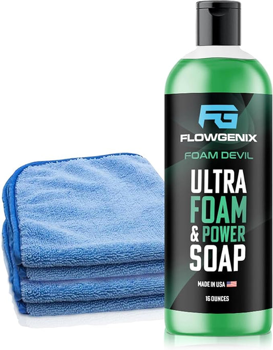 Ultra Foam & Power Foaming Car Wash Soap (16 oz) - Pressure Washer Foam Cannon Car Soap Shampoo - Made for Cars, Trucks, Motorcycles, RVs & More (Apple Scent) - Incl 2 Microfiber Towels