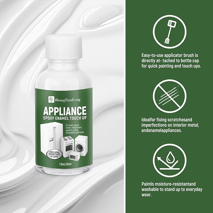 White Touch Up Paint forElectrical appliancesl, metal, wood, floor, appliance maintenance, refrigerator, dishwasher, dryer, washing machine, household appliances high-gloss paint repaint 1.5 Fl Oz