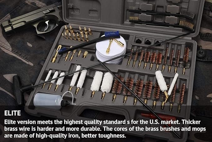GLORYFIRE Elite Gun Cleaning Kit, Handgun Shotgun Pistol Universal Cleaning Kit with All Brass High-end Brushes, Jags, Reinforced and Lengthened Rods