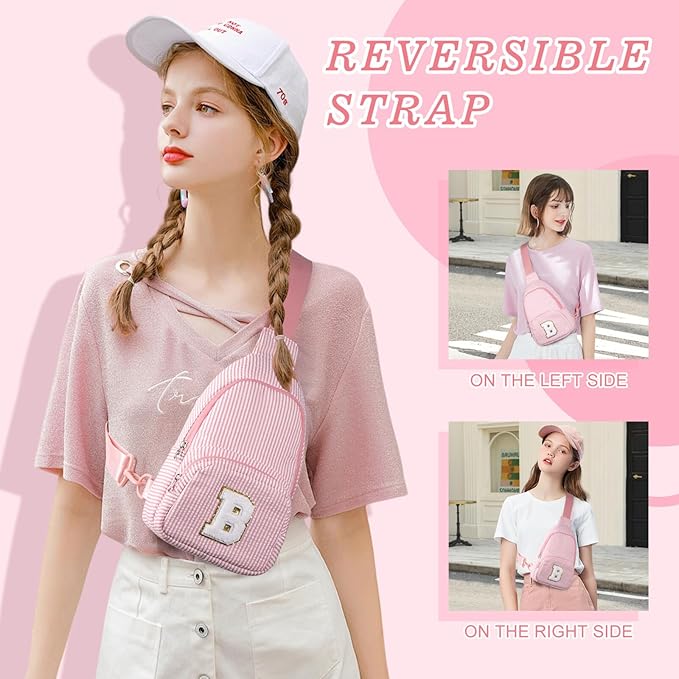 YOOLIFE Personalized Gifts For Teenage Girls Initial Sling Bag Gift for Women Teen Girls Birthday Gift for 11 12 13 14 15 16 Years Old Teen Girl Gifts Trendy Stuff Crossbody Fanny Bag Pack Bean Pink E