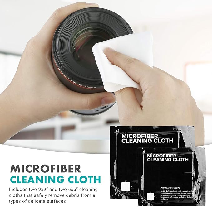 Movo Deluxe Essentials DSLR Camera Cleaning Kit with 10 APS-C Cleaning Swabs, Sensor Cleaning Fluid, Rocket Air Blower, Lens Pen, Soft Brush, 2X Small and 2X Large Microfiber Cloths and Carrying Case