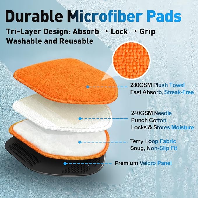 XINDELL Windshield Cleaner Tool, Car Interior Glass Cleaning Kit with 360° Rotating Head Extendable Handle, Reusable Microfiber Pads, Auto Detailing Windshield Cleaning Tool for Cars Trucks -Orange