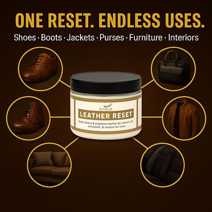 Leather Preparer & Deglazer – Heavy Duty Leather Reset Cream – Removes Finish, Wax, Dirt & Scuffs – Preps Leather for Dye, Paint, Polish & Conditioner – Safe on Leather, Vinyl & Rubber- Cloth Included