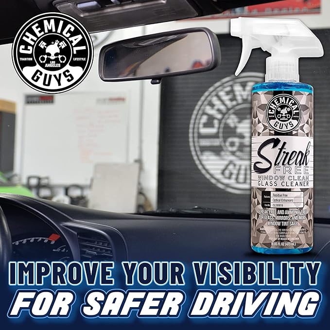 Chemical Guys Glass Cleaner Streak Free Window Spray - Works on Glass, Mirrors, Screens - Ammonia-Free, Safe on Tinted Windows, Car Windshield Cleaner for Trucks, SUVs, Home - 16 oz (Pack of 2)