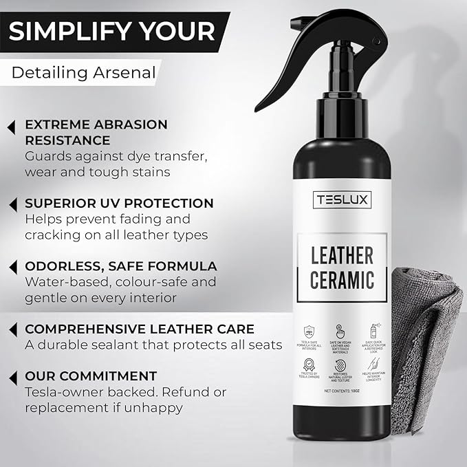 Vegan Leather Ceramic Coating for Tesla Model 3, Y, S, X Interior Protection – Prevent Stains, UV Damage, and Wear - Accessories for Tesla Model 3, Y, S, X