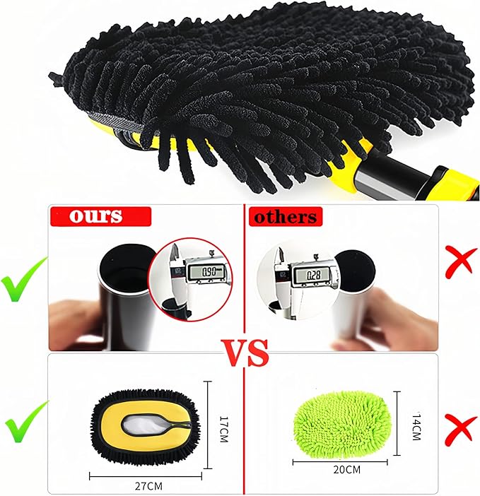Upgrade Car Wash Brush Mop with Long Handle,Chenille Microfiber Car Wash Brush Car Cleaning Brush Kit Car Wash Mop Supplies Car Washing Brush with Scratch-Free Replacement Head