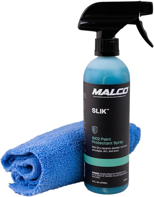 Malco SLIK SiO2 Paint Protection Spray with Microfiber Towel – Rejuvenates and Protects Vehicle Exterior Finishes/Shine, Protect, and Beautify Your Vehicle/Deep Shine on All Surfaces / 16oz (264016)