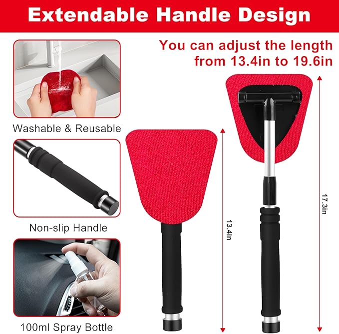 Viewsun Windshield Cleaner Tool, 17Pcs Red Car Interior Cleaning Kit, Car Detailing Kit Interior Cleaner, Car Detailing Brushes, Car Cleaning Gel, Inside Cleaning Supplies Accessories for Women Girls