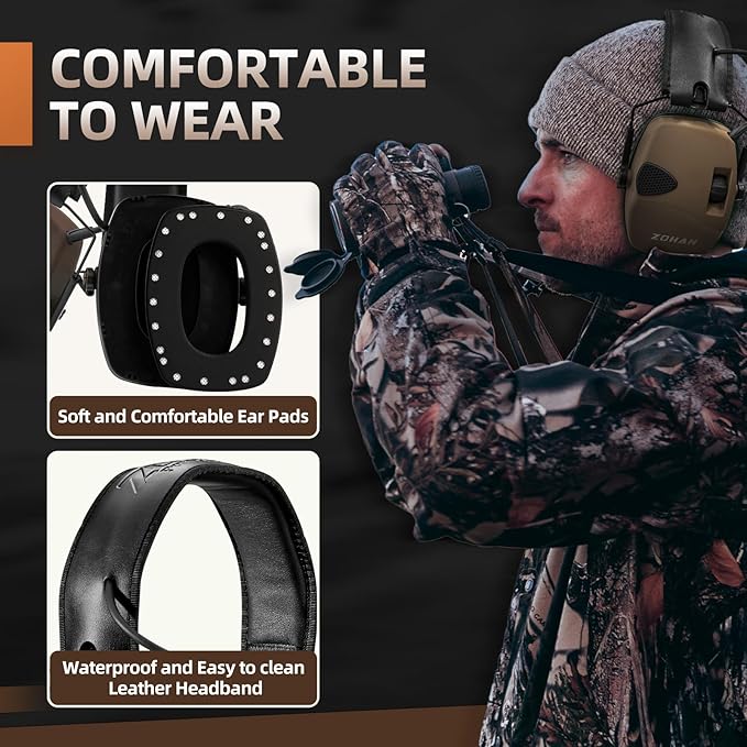 ZOHAN EM054 Electronic Shooting Ear Protection with 4X Sound Amplification, Slim Active Noise Reduction Earmuffs for Gun Range