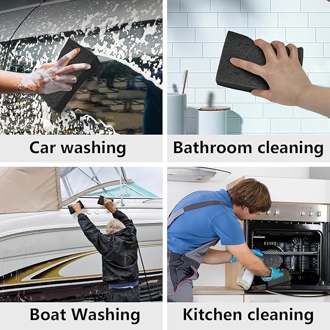 Windshield Cleaner Tool - Car Interior&Exterior Window Cleaning Kit with Extendable Handle & 4 Microfiber Pads and Thick Large Wash Sponge, Auto Glass Wiper Brush Kit for Cars Home (7pcs, Grey)