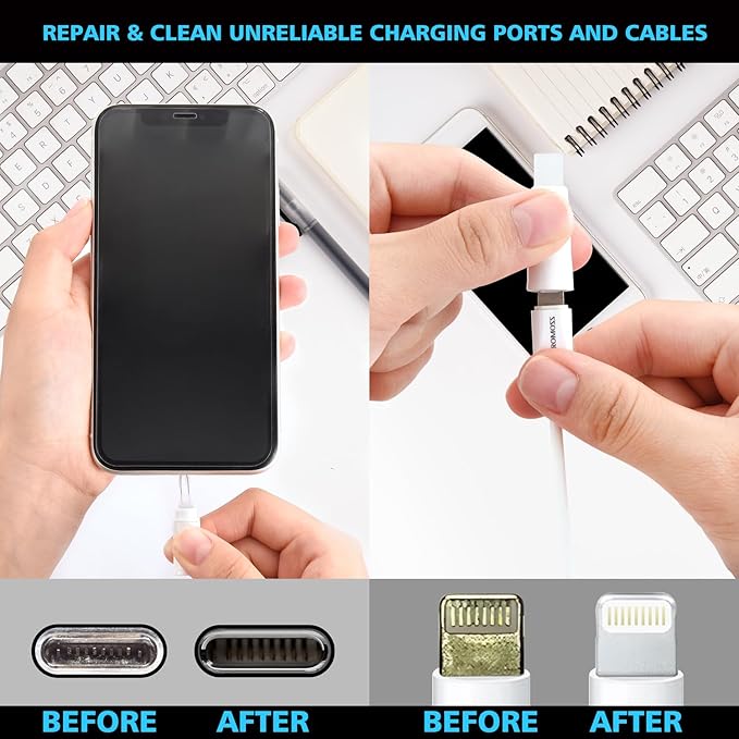 Phone Cleaning Kit,Multitool AirPod Cleaner Kit,Cell Phone Cleaning Repair and Recovery Phone (TypeC) Charging Port,Lightning Cables and Connectors,Easy to Store and Carry Design,White