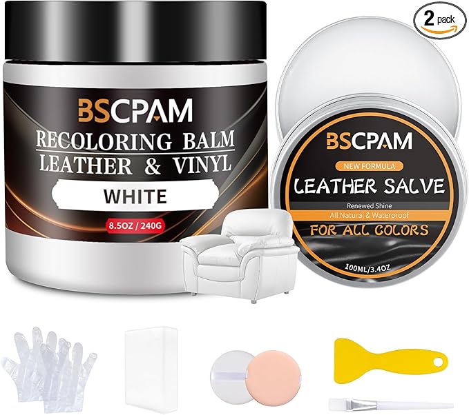 White Leather Recoloring Balm with 100ml Mink Oil,Leather Couch Scratch Remover,Leather Repair kit for Vinyl Furniture and Car Interior,Leather Dye Paint,Mink Oil for Leather