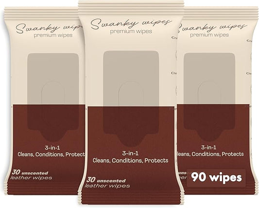 Swanky Leather Wipes - Leather Cleaner and Conditioner for Purses, Shoes, Furniture Polish & Car Seats, Prevents Fading & Cracking, Restores Softness & Shine - Soft Wipes, 90 Count