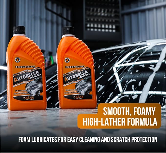 AUTOBELLA Wash & Wax Car Shampoo (33.8 fl oz) – 100:1 Concentrated Foaming Car Wash Soap with Polish, Neutral pH Car Cleaner, Made in Italy