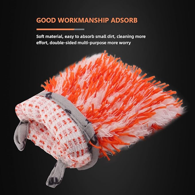 SPTA Microfiber Car Wash Mitt for Small Area, 5Pcs Ultra Absorbent Car Wash Gloves, Plush Fiber Cloth Material, Safe Washing with Any Soap, Bucket, Foam Gun, Foam Cannon, 6.5Inch x 5.5Inch Size