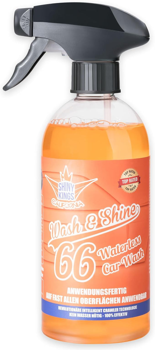 Shinykings Wash&Shine 66 WATERLESS Car Wash | Ultra Car Shine Effect | Powerful Car Soap for All Surfaces | Scratch-Free Car Cleaner | 16.9 fl.oz.