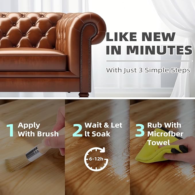 STARTSO WORLD Furniture Salve for Leather, Wood & Vinyl - Natural Polish, Conditioner & Restorer for Couches, Tables & Furniture - All-in-One Repair Salve with Applicator Brush - 6OZ