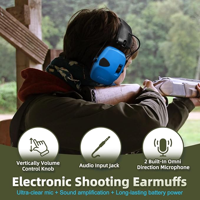 ZOHAN EM054 Electronic Shooting Ear Protection with Gel Ear Pads, Slim Active Noise Reduction Earmuffs with 4X Sound Amplification for Gun Range