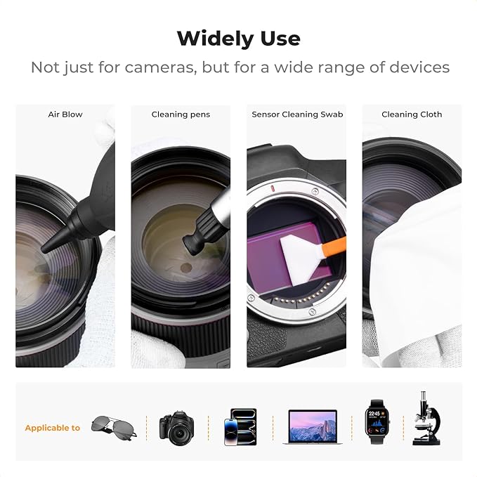 K&F CONCEPT 32-in-1 Camera Lens Cleaning Kit for DSLR Camera Lens Filter with Cleaning Pen+Air Blower+Cleaning Cloth*2+Full-Frame Swab*10+Cleaning Wipes*10+Vacuum Cleaning Cloth*6+Anti-Static Gloves