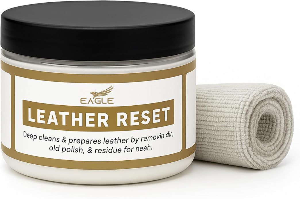 Leather Preparer & Deglazer – Heavy Duty Leather Reset Cream – Removes Finish, Wax, Dirt & Scuffs – Preps Leather for Dye, Paint, Polish & Conditioner – Safe on Leather, Vinyl & Rubber- Cloth Included