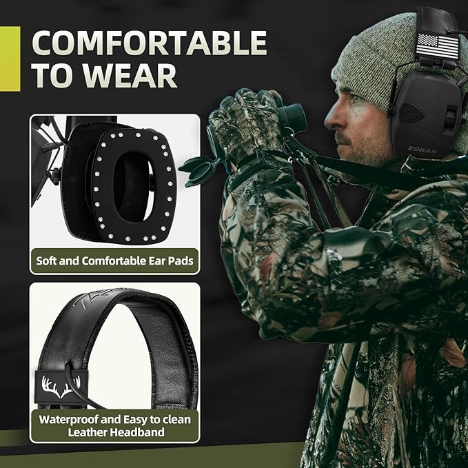 ZOHAN UPGRATED EM054 Electronic Shooting Ear Protection with 4X Sound Amplification, Slim Active Noise Reduction Earmuffs for Gun Range