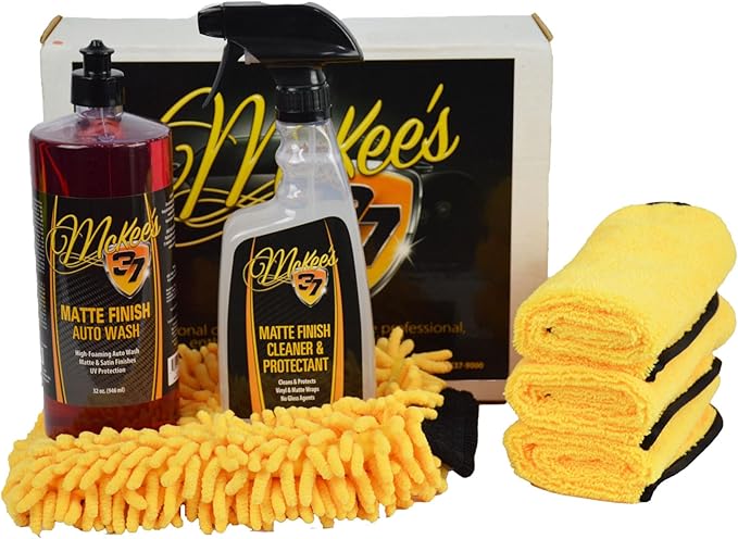 McKee's 37 - Matte Finish Care Kit - Matte Car Wash Soap Kit w/ Auto Wash, Cleaner & Protectant, 3 Microfiber Towels & Wash Mitt