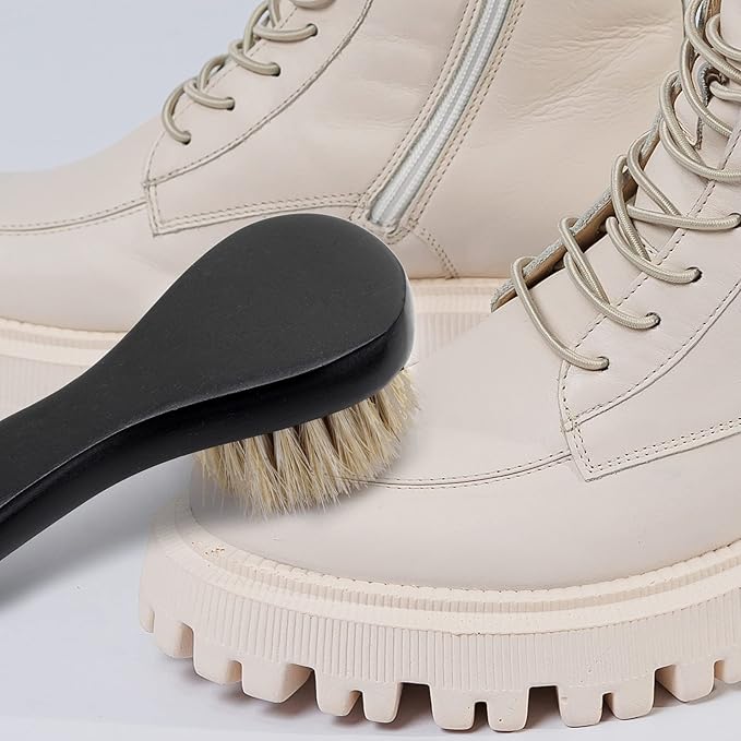 Premium Shoe Polish Brush Set - Horse Hair Brushes, Shoe Polish Applicator for Leather Footwear - Shoe Brushes for Cream & Polish - Made of White Horse Hair & Lotus Wood Handle