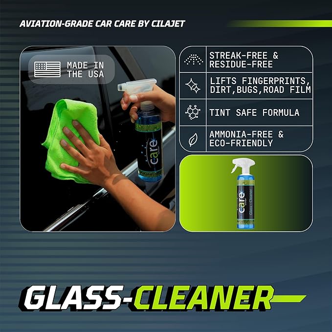 Care Glass Cleaner (16 oz) - Auto Window Cleaner for Car and Truck Windows, Windshields, Mirrors Professional Strength, Streak-Free Window Cleaning Kit, Safe for Tinted Windows, Made in USA 