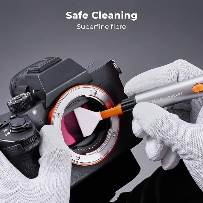 K&F CONCEPT Camera Cleaning Kit, 6 in 1 with Vacuum Cloth*2, Replaceable Cleaning Pen, Full Frame Cleaning Wand*2, Silicone Black Air Blow Compatible with Canon Nikon Cameras Cleaning Tool Accessories