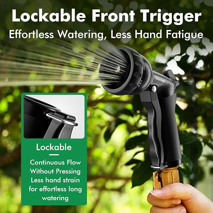 RESTMO Garden Hose Nozzle, Heavy Duty Metal Water Nozzle with 7 Adjustable Spray Patterns, High Pressure Hand Sprayer with Flow Control, for Watering Plants & Lawns, Washing Cars & Pets, Flash Black