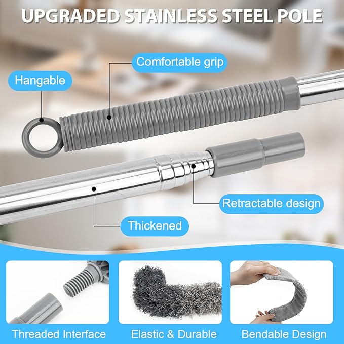 THINKWORK Microfiber Duster for Cleaning Car Cleaning Kit, Car Interior Detailing Kit with High Power Handheld Vacuum Cordless, Ceiling & Fan Duster for Home Cleaning