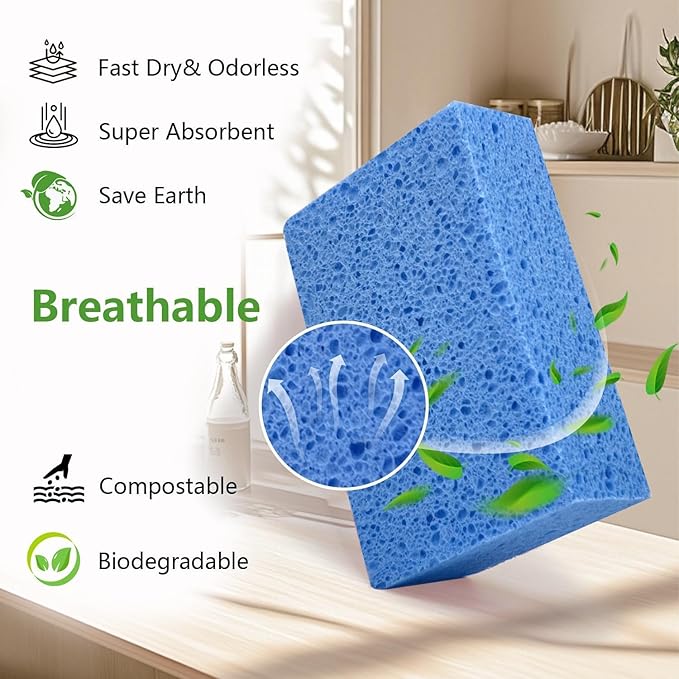 Windshield Cleaner Tool - Car Interior&Exterior Window Cleaning Kit with Extendable Handle & 4 Microfiber Pads and Thick Large Wash Sponge, Auto Glass Wiper Brush Kit for Cars Home (7pcs, Blue)