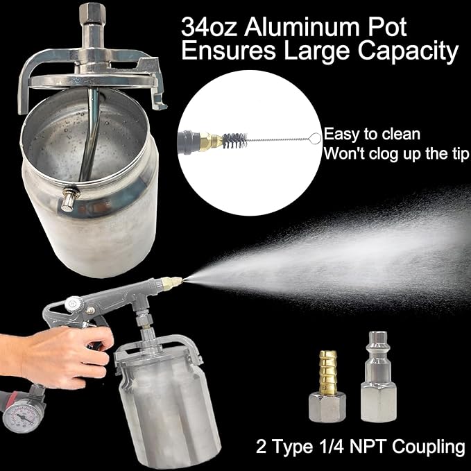 Undercoating Spray Gun with 33.82oz Aluminum Cup, 360° Spray Hose Woolwax Fluid Film Undercoating for Truck Bed Liner Powder Coating Spray Gun kit, Rubberized Undercoat, Car Rust Proofing