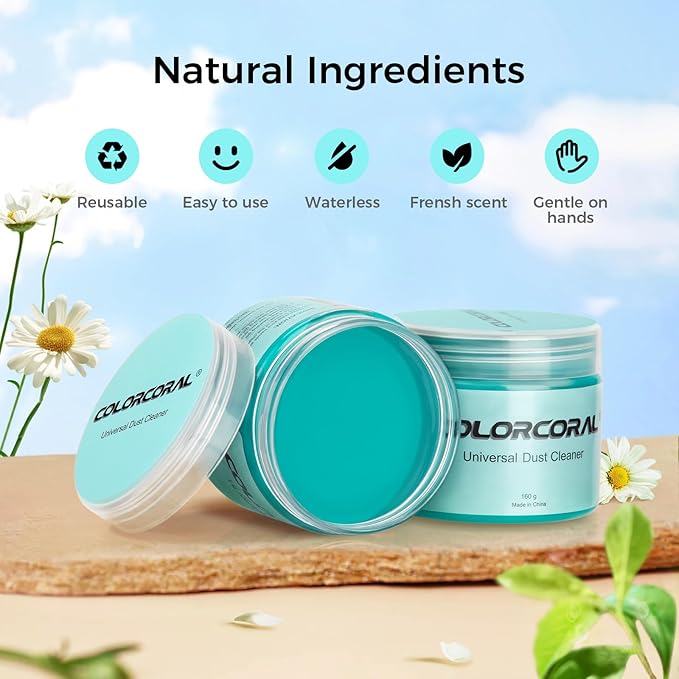 ColorCoral 2Pack Car Cleaning Gel Universal Dust Cleaner for Car Vent Keyboard Cleaning Detailing Slime Putty Cleaning Kit Car Accessories, Gifts for Adults Men Women Kids Teens