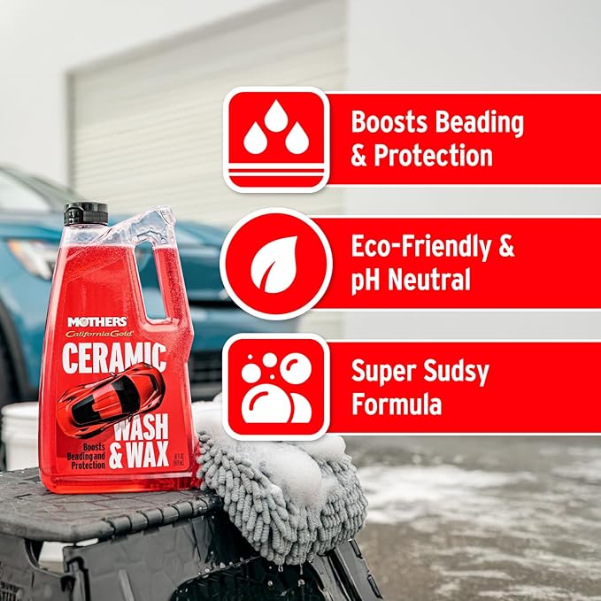 Mothers California Gold Ceramic Wash & Wax, 50 oz. – pH Neutral, Eco-Friendly, Super-Sudsy, Watermelon Scented, Boosts Beading, Enhances Gloss & Leaves a Streak-Free Shine, Foam Cannon Ready (05650)