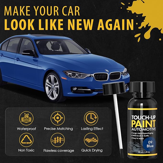 Car Scratch Remover, 30ml Blue Car Paint Touch Up for Deep Scratches, Quick Drying, Easy to Use, Includes Body Putty & Sandpaper for Professional DIY Finish