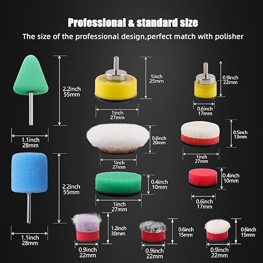 Mini Buffing Polishing Pads, 32Pcs Mini Detail Polisher Pads Use On Rotary Tools,Cordless Electric Drill, Polisher Tool for Tight Area Detailing Polishing Waxing and Sealing Glaze -HTDEPMIXUS