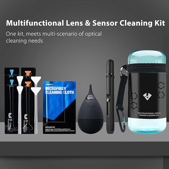 VSGO Professional Camera Cleaning Kit – for Canon, Nikon, Sony, DSLR & Mirrorless Cameras, Includes Lens Cleaning Pen, Air Blower, Sensor Swabs for Full Frame & APS-C, Microfiber Cloth