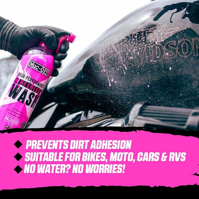 Muc-Off Motorcycle Waterless Wash & Protectant Kit - Motorcycle Cleaning Kit, Motorcycle Detailing Kit - Includes Waterless Wash and Protection Spray