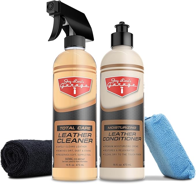 Jay Leno's Garage Leather Cleaner and Conditioner for Car Interior – Advanced Car Seat Leather Cleaner and Conditioner, Auto Leather Care Kit for Interior Detailing and Upholstery Cleaning