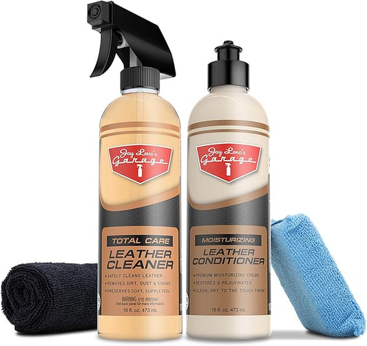 Jay Leno's Garage Leather Cleaner and Conditioner for Car Interior – Advanced Car Seat Leather Cleaner and Conditioner, Auto Leather Care Kit for Interior Detailing and Upholstery Cleaning