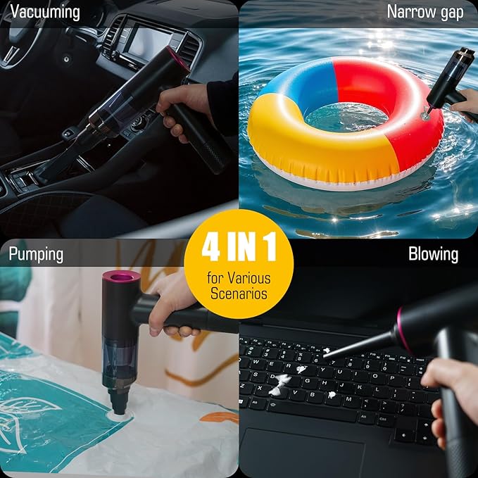 12000 Pa 4-in-1 Cordless Car Vacuum Cleaner Handheld Air Duster Pump & Blower with Brushless Motor | Portable Mini Vacuum for Car, Home & Office with Type-C Fast Charging