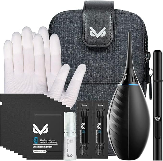 VSGO Professional Camera Cleaning Kit with Portable Bag Air Blower Lens Cleaning Pen Spray Cotton Swab Cloth Compatible for Canon, Nikon, Sony DSLR Cameras and Sensitive Electronics Bundle(VS-A3E)