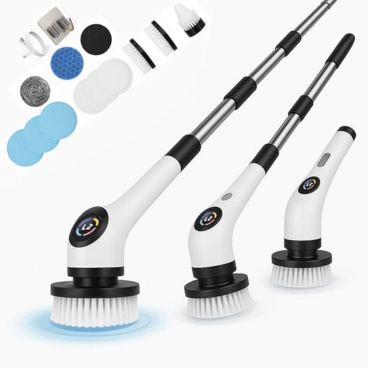 15-in-1 Electric Scrub Brush Cordless, Power Scrubber for Bathroom Tile Grout Cleaning, Waterproof Cleaning Brush with Extension Handle, 3 Speed Electric Cleaning Tools - Malphy