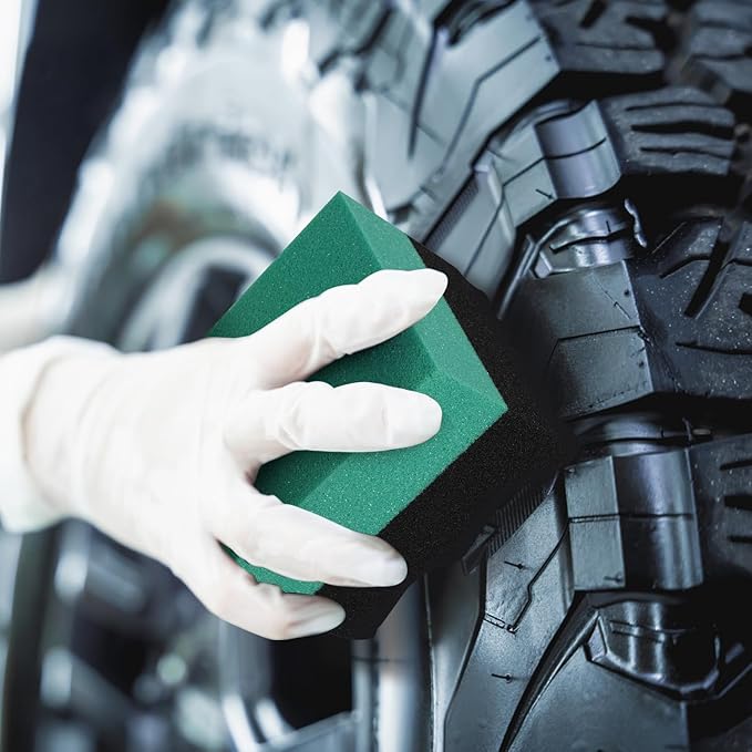 3 Pack Large Tire Dressing Applicator Pads, Wavy Contour Polish Sponge for Applying Shine, Wet, Gel, Or Balm (Red, Green, Blue)