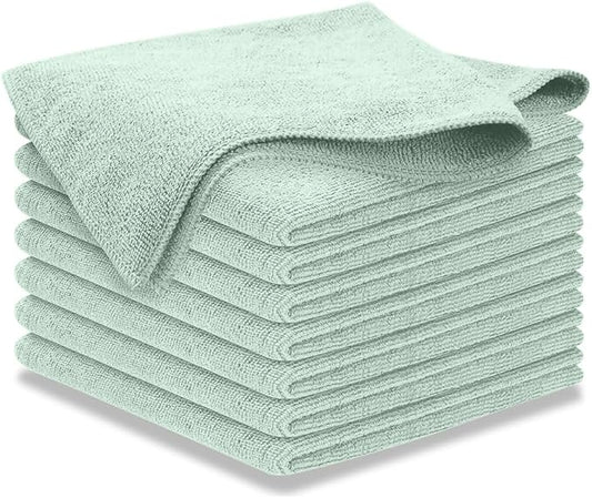 USANOOKS Microfiber Cleaning Cloth - Sea Green - 8Pcs (12.5x12.5 inch) High Performance - 1200 Washes, Ultra Absorbent Car Towel Traps Grime & Liquid for Streak-Free Mirror Shine - car Washing Cloth